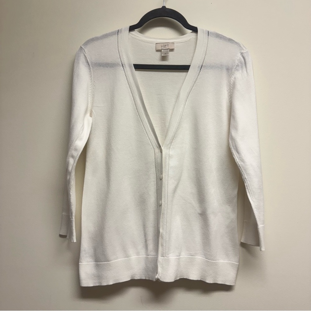 LOFT Women's Cream Cardigan Sweater